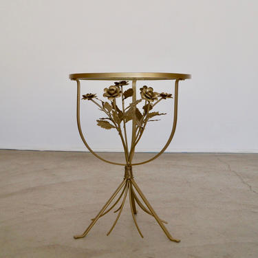 Gorgeous Antique Hollywood Regency Sculptural End Table / Side Table in Metal &amp; Glass - Completely Restored! 
