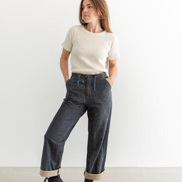 Vintage 26 30 31 33 Waist Linen Cotton Drawstring Utility Jeans | Made in Spain Pants | Straight Leg High Waist Jean | 