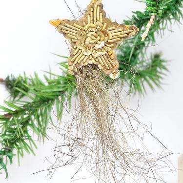 Antique Star Christmas Tree Ornament with Sequins and Wire Coils, Vintage Tinsel Spray, For Feather Tree 