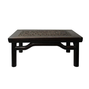 Brown Oriental Round Legs Dragon Rectangular Display Table Stand cs5577E 