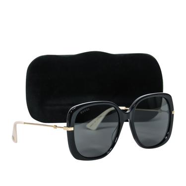 Gucci - Large Black Square Sunglasses w/ Gold-Toned Hardware