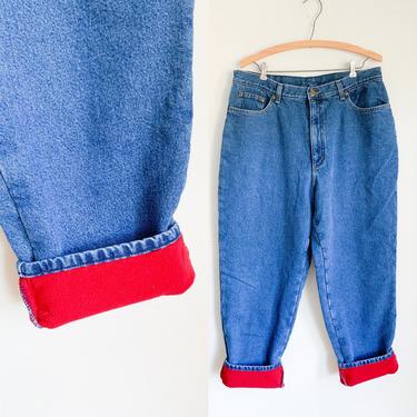 Vintage 1990s L.L. Beans Red Fleece Lined Mom Jeans / 34-35&quot; waist 