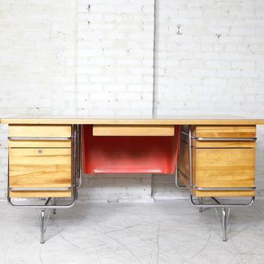 Vintage Midcentury Maple/Chrome Trimline Desk by KEM Weber for Heywood Wakefield | Free delivery in NYC and Hudson valley areas 