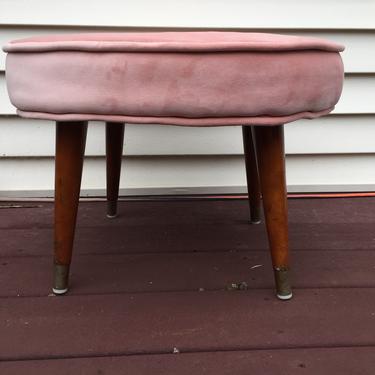 Blush Pink Velvet Ottoman Footstool restored 
