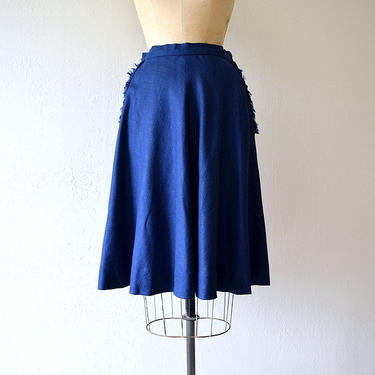 1940s linen skirt . vintage 40s navy blue skirt 