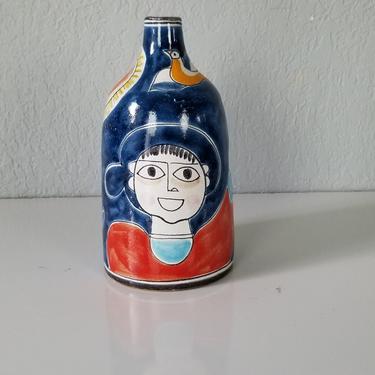 1970s Italian DeSimone Hand Painted Decorative Ceramic Pottery Vase 