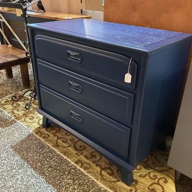 Lovely navy blue mid century 3 drawer chest. 34” x 19” x 30”