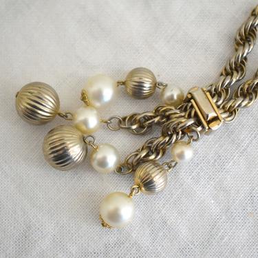 1970s Twisted Chain Necklace with Bead Tassel Pendant 