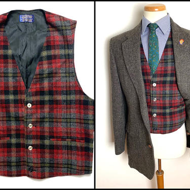 Vintage PENDLETON Wool Vest / Waistcoat ~ size 38 ~ Shadow Plaid ~ Wedding ~ Ivy Style / Preppy / Trad ~ Hunting 