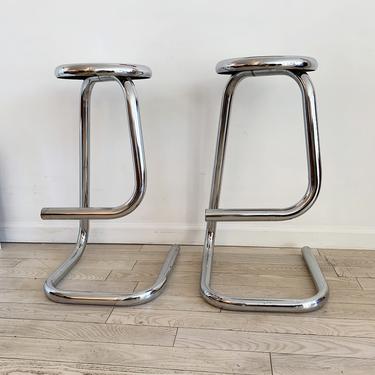 Pair of 1970s Chrome Kinetics Paper Clip Counter Stools