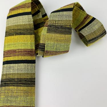 1960's Striped Tie - Beautiful Curry Colors - 100% ORIENT SILK - Tucker Ties - Square-end 