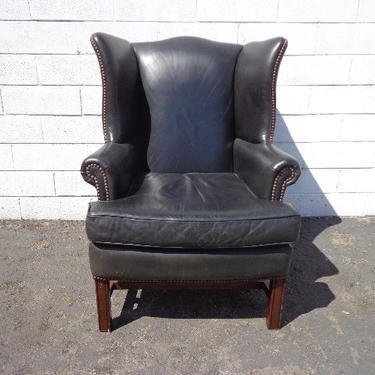 Leather Wingback Chair Black Lounge Armchair Chesterfield Handsome Rustic Chippendale Mid Century English Wingback Lounge Seating Accent 