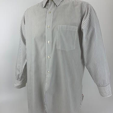 1960's Pinstripe Dress Shirt - Crisp Summer Weight Cotton - Young Quinlan ROTHSCHILD - Men's Size Medium with Shorter Sleeve Length 
