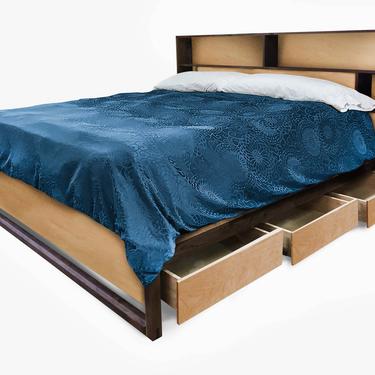 Maple Bed with headboard storage and charging, Bed with drawers, Queen bed, King bed, Underbed storage, Easy assembly, Non-toxic finish 