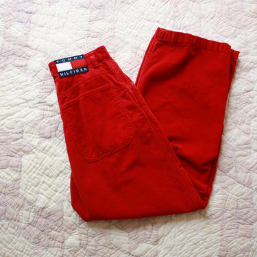 90s Tommy Hilfiger Red Corduroy Pants Wide Leg Size S 