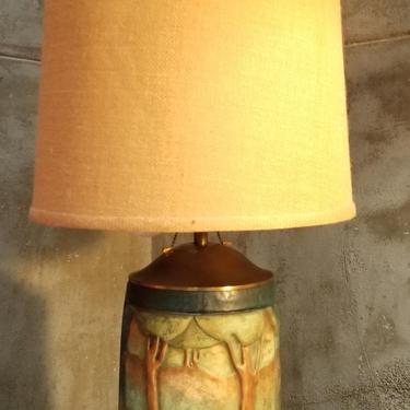 Arts &amp; Crafts Era Amphora Scenic Ceramic Table Lamp 