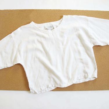 Vintage 90s White Boxy Blouse S M - Eileen Fisher Boxy Rayon Knit Top - Minimalist Fashion - Neutral Top 