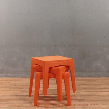 Trio of Retro Orange Plastic Stacking Tables