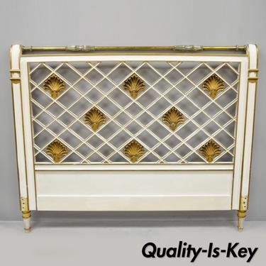 Vtg French Neoclassical Style Italian Shell Carved Lattice Queen Bed Headboard