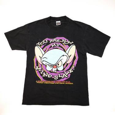 90s Vintage Pinky and the Brain Graphic T Shirt XL Mind Slave - Animaniacs Oversized Black Tee 90s cartoon tshirt 