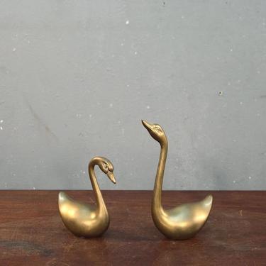 Pair of Petite Brass Swans