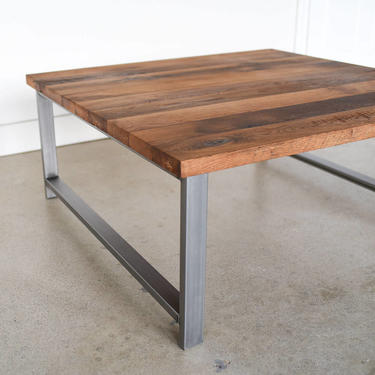 Coffee Table made with Reclaimed Barn Wood / Industrial H-Shaped Steel Legs 