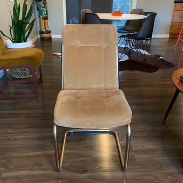 Milo Baughman Style Velour and Gold Cantilever Chair 