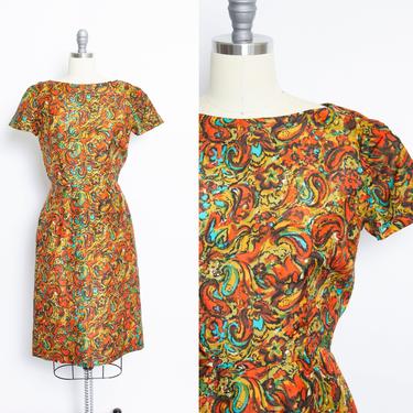 Vintage 1960s Dress Printed Acetate Wiggle 60s Small S 
