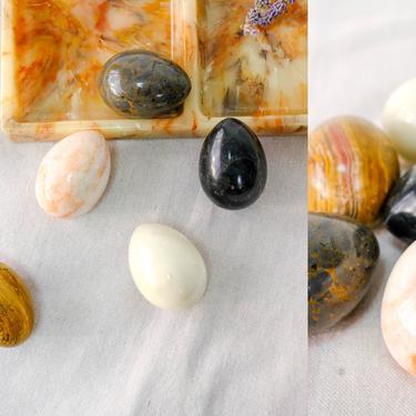 Vintage Hand Carved Stone And Alabaster Eggs | LOT of 5 | Vintage Artist, Marble, Stone, Rustic, Boho, Home Decor 