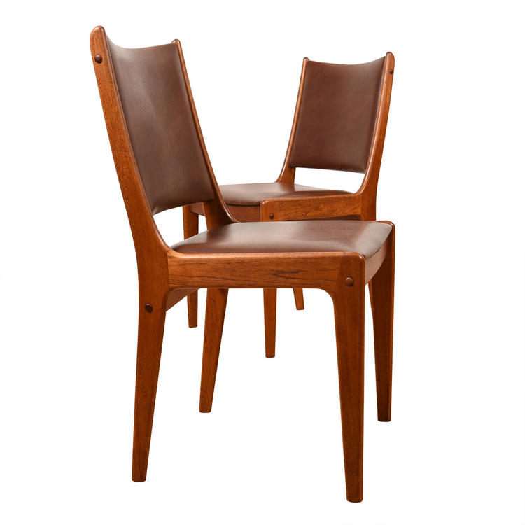 Pair of Danish Teak Brown Upholstered Side Chairs