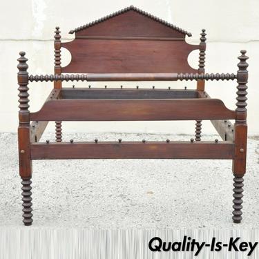 Antique 19th Century Jerry Lind Style Full Size Cherry Spool Spindle Bed Frame