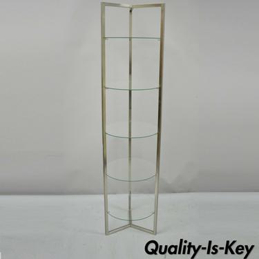 Narrow 5 Tier Round Glass Chrome Shelf Etagere Display Stand Mid Century Style