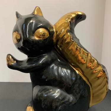 Vintage Black and Gold Ceramic Squirrel 