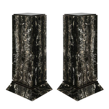 Pair of Impressive Custom Black Marble Pedestals 1980s - ON HOLD