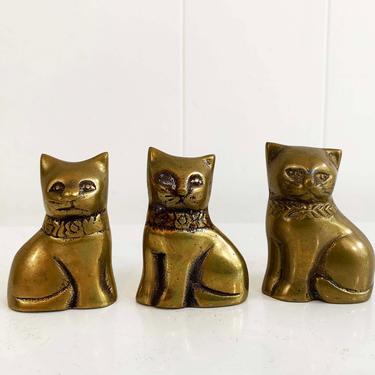 Vintage Brass Cat Figurines Kitten Set of 3 Mid-Century Hollywood Regency Home Décor Paperweight Figure Kittens Cat Cute Kitsch Kawaii 