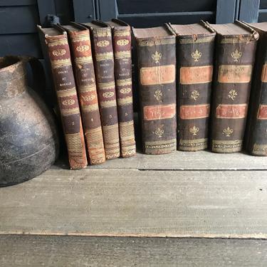 1822 French Leather Bound Books, Tablettes du Clergé, Paris, Set of 4, Gilded, Stacking Display, Chateau Decor, Antiquarian Book 