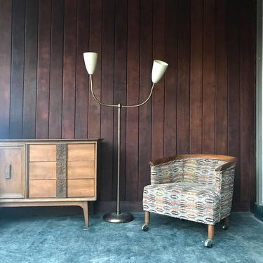 Vintage Double Fiberglass Cone Gooseneck Floor Lamp 