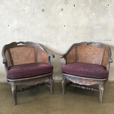 Carved Caned Back Cocktail Chairs - Pair