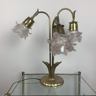 Vintage Art Deco Paste Flower and Solid Brass Table Lamp 