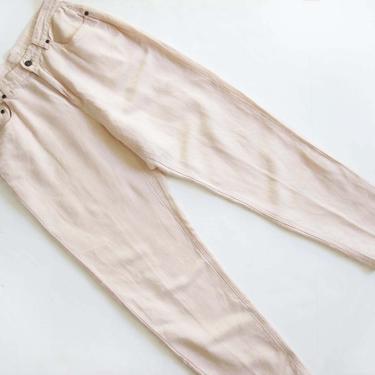 Vintage 90s Linen Cotton Pants 28 S M - Pale Pink High Waist Linen Blend Trousers  - 90s Minimalist Clothing - Tapered Leg - Liz Claiborne 