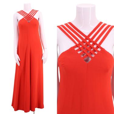 60s LOUIS FERAUD flame orange lattice bodice dress / vintage 1960s Couture silk maxi gown designer S 2 