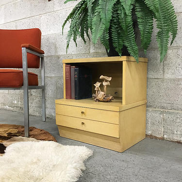 LOCAL PICKUP ONLY Vintage J.B. Van Sciver Nightstand Retro 1970's Yellow End Table or Plant Stand with Two Drawers and Shelf 