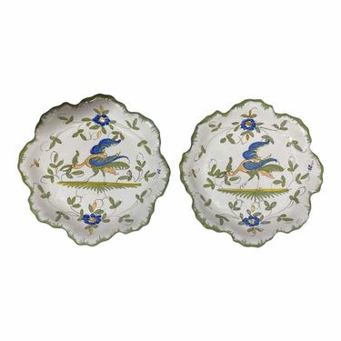 Martres-Tolosane Moustier Floral Faïence Small Plates, Pair
