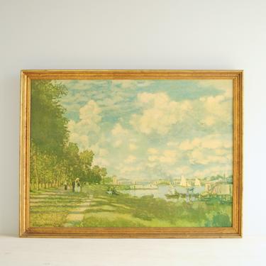 Vintage Claude Monet Reproduction Print of The Basin at Argenteuil Framed in a Gilded Wood Frame, Seine River Painting, Impressionist Print 