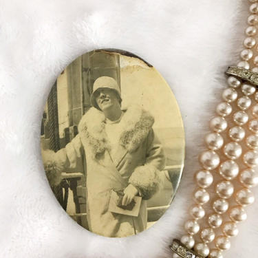 Antique Flapper Pocket Mirror | 20s 30s Glamorous Lady Photo Mirror by blindcatvintage