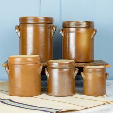 Vintage French Stoneware Boxed Storage Canister Set