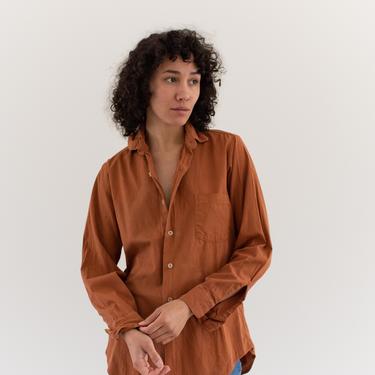 Vintage Overdye Carrot Orange Shirt | Long Sleeve Simple Blouse | Clear Button Cotton Work Shirt | S M L | 