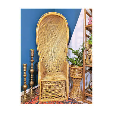 FREE SHIPPING Rare Vintage Wicker Dome Canopy Chair | Boho MCM Rattan Tall Arced Peacock Throne, Seat, Hooded, Wingback, Fan-back 