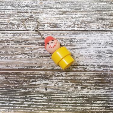1970s Vintage Fisher Price Little People Keychain, Frowning Angry Boy, Baseball Hat, Freckles, Plastic Body Head, Key Ring Charm, Retro Toys 