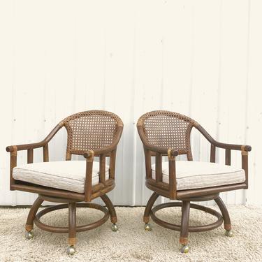 Vintage Rattan Chairs with Wheeled Swivel Base